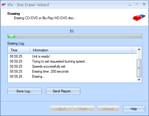 Wizards > Disc Eraser Wizard for full erase operation